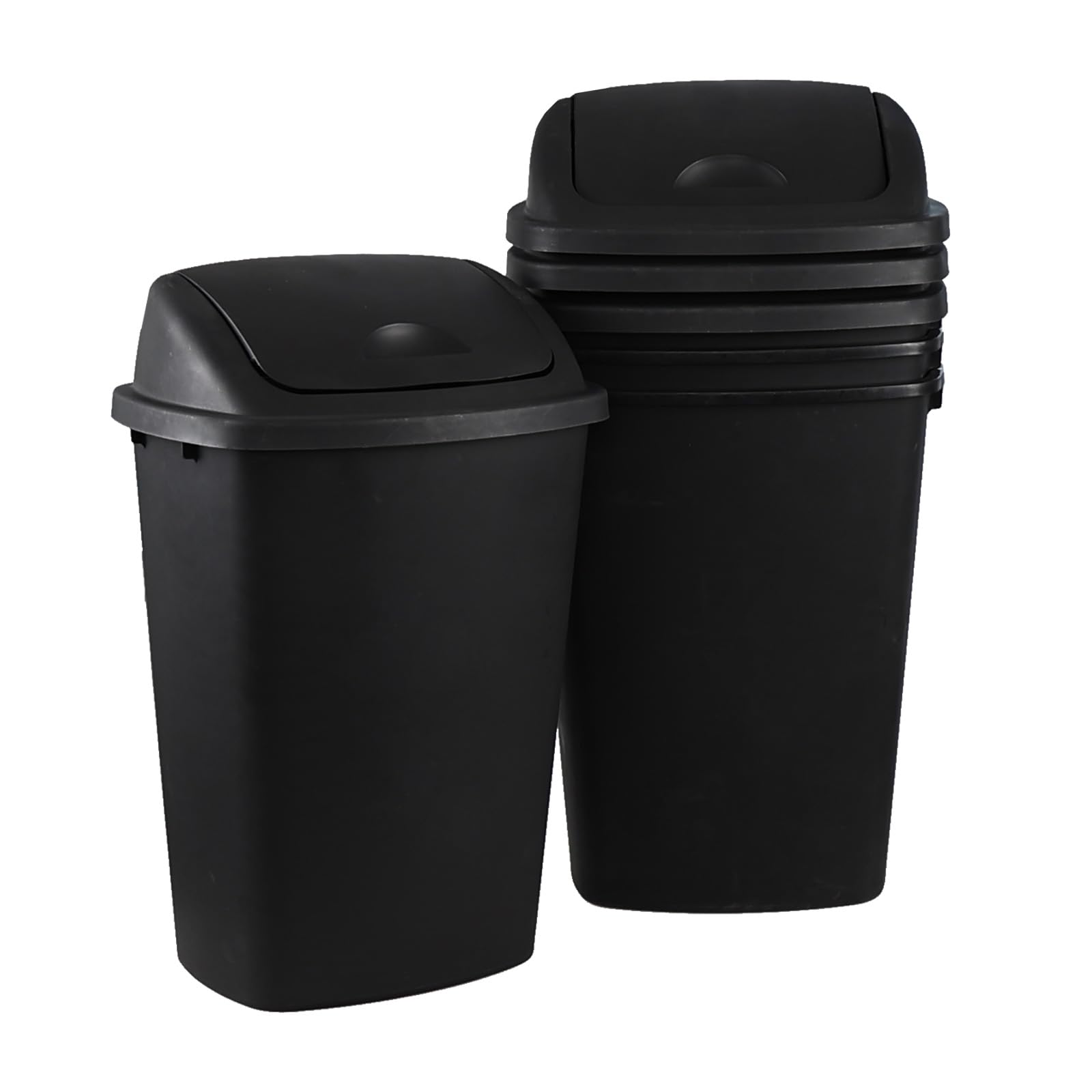 Easymanie 4-Pack 70 Litre Plastic Swing Top Trash Can, Large Kitchen Garbage Can with Swing Lid, Black