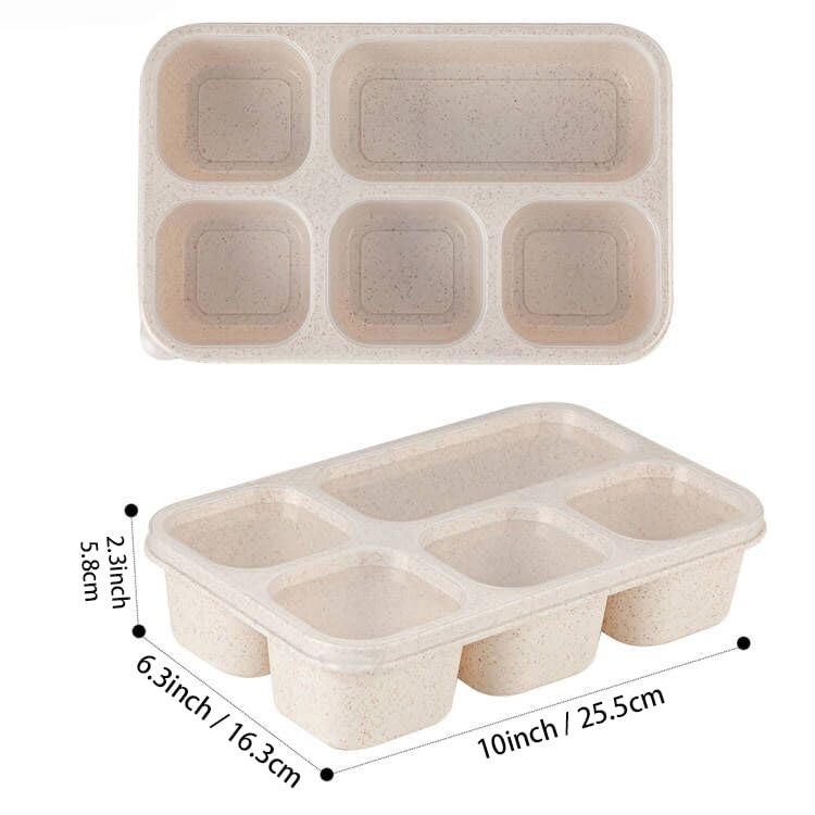 Lezuoey Adult Lunch Box, Snack Box, 4 Pack 5 Compartment Meal Prep Containers Reusable Wheat Straw Bento Box Lunchable Container Food Storage Prep Containers for School, Work and Travel