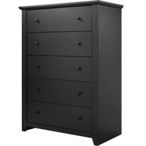 skillmaid modern tall nightstand with 5 drawers - 31.2" w x 17" d x 47" h black dresser large bedside table, wood chest storage organizer cabinet for bedroom, living room, closet, entryway