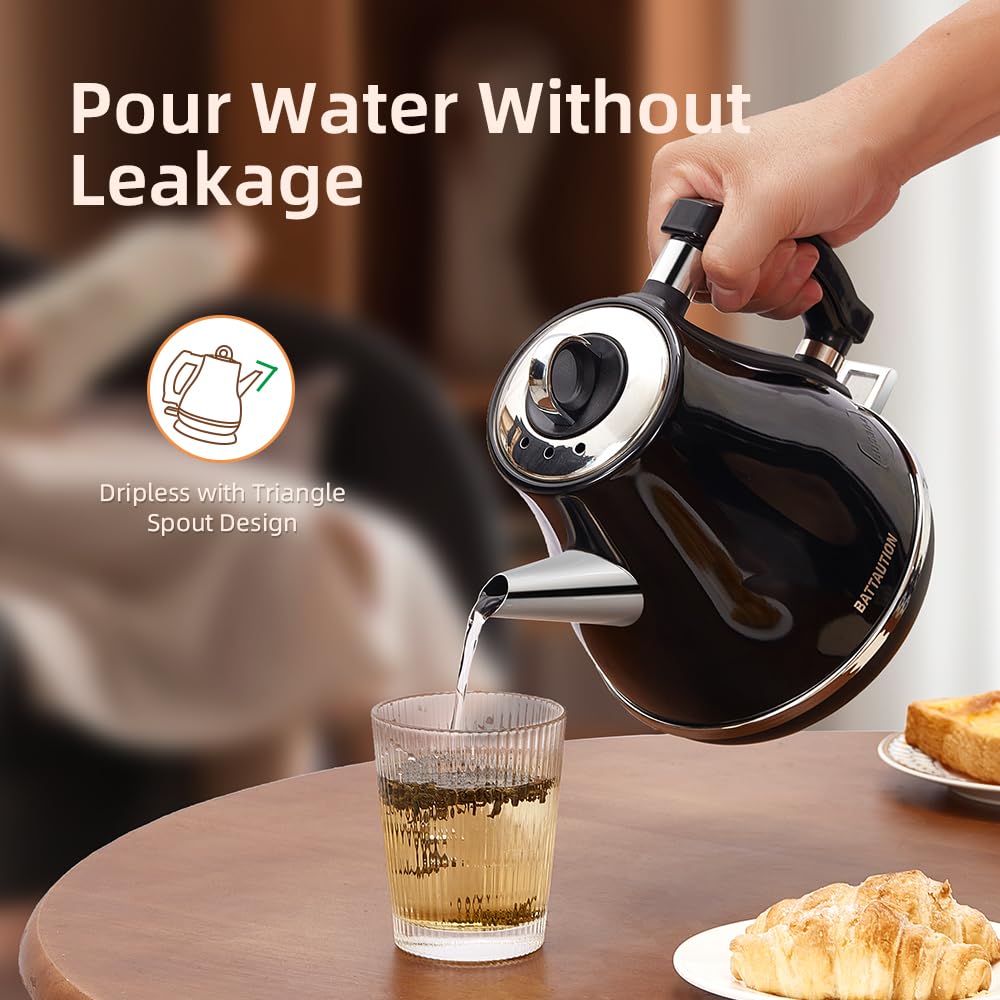 Electric Kettle, 1.2 Liter 1000W Small Hot water Kettle Electric with 100% 304 Stainless Steel Auto-shut off and Boil Dry Protection and fast-heating Electric Tea Coffee Kettle Black Color