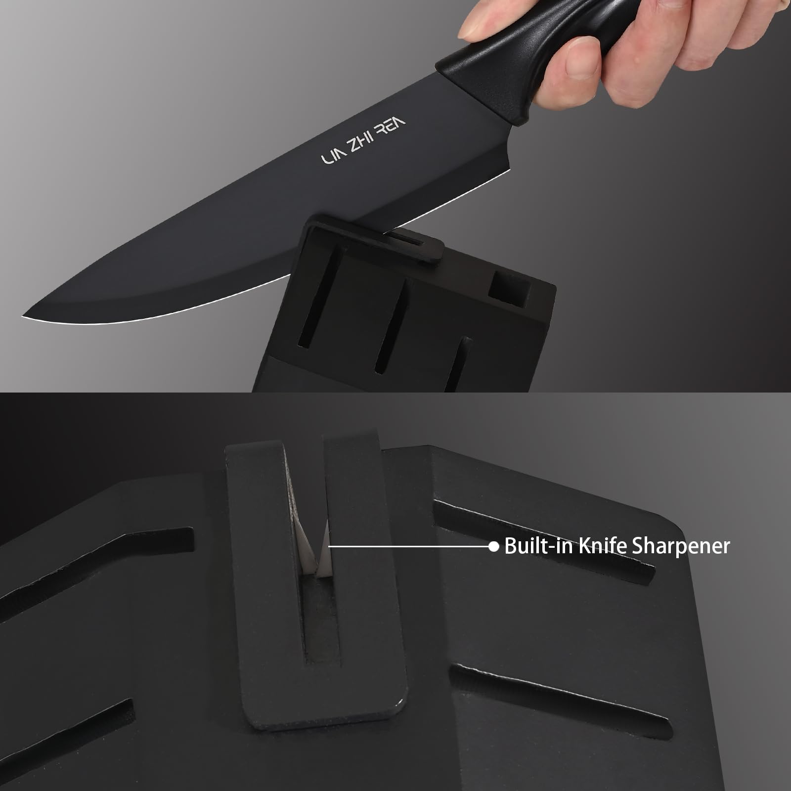 Kitchen knife sets, Built-in Sharpener, LIN ZHI REN 13 Pcs Block Knife Sets for Chopping, Slicing, Dicing&Cutting, Dishwasher Safe.