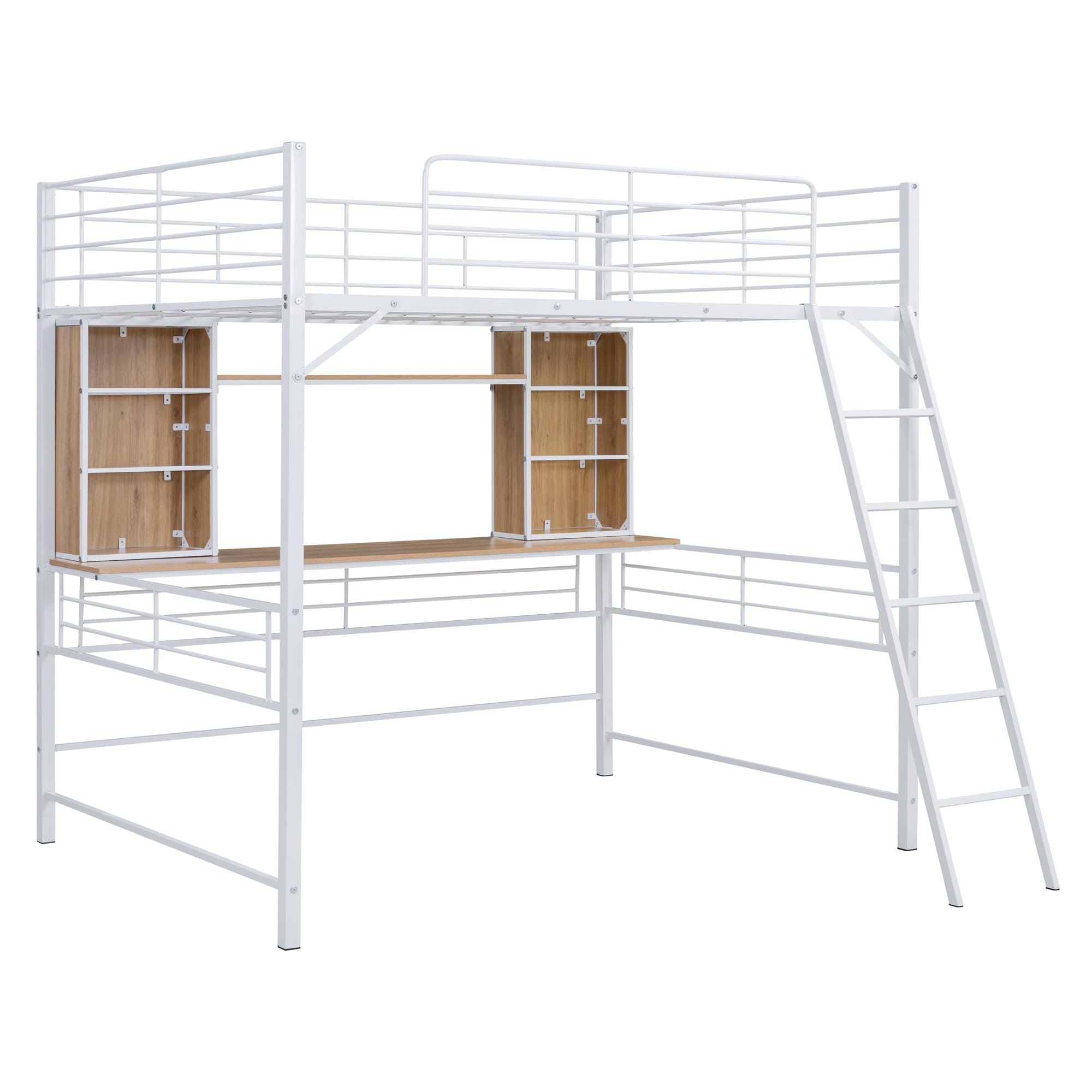 Bellemave Full Size Loft Bed with Desk and Storage Shelves, Heavy Duty Metal Loft Bed with Desk and Ladder, Full Size Loft Bed for Adults, Kids, Teens, White