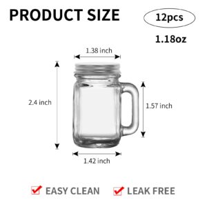 eispap Mini Mason Jar with Handles,1.7oz/50ml,Premium Shot Glasses with Leakproof Lids for Drink,Dessert,Condiments,Jams,Candle,Craft (12)