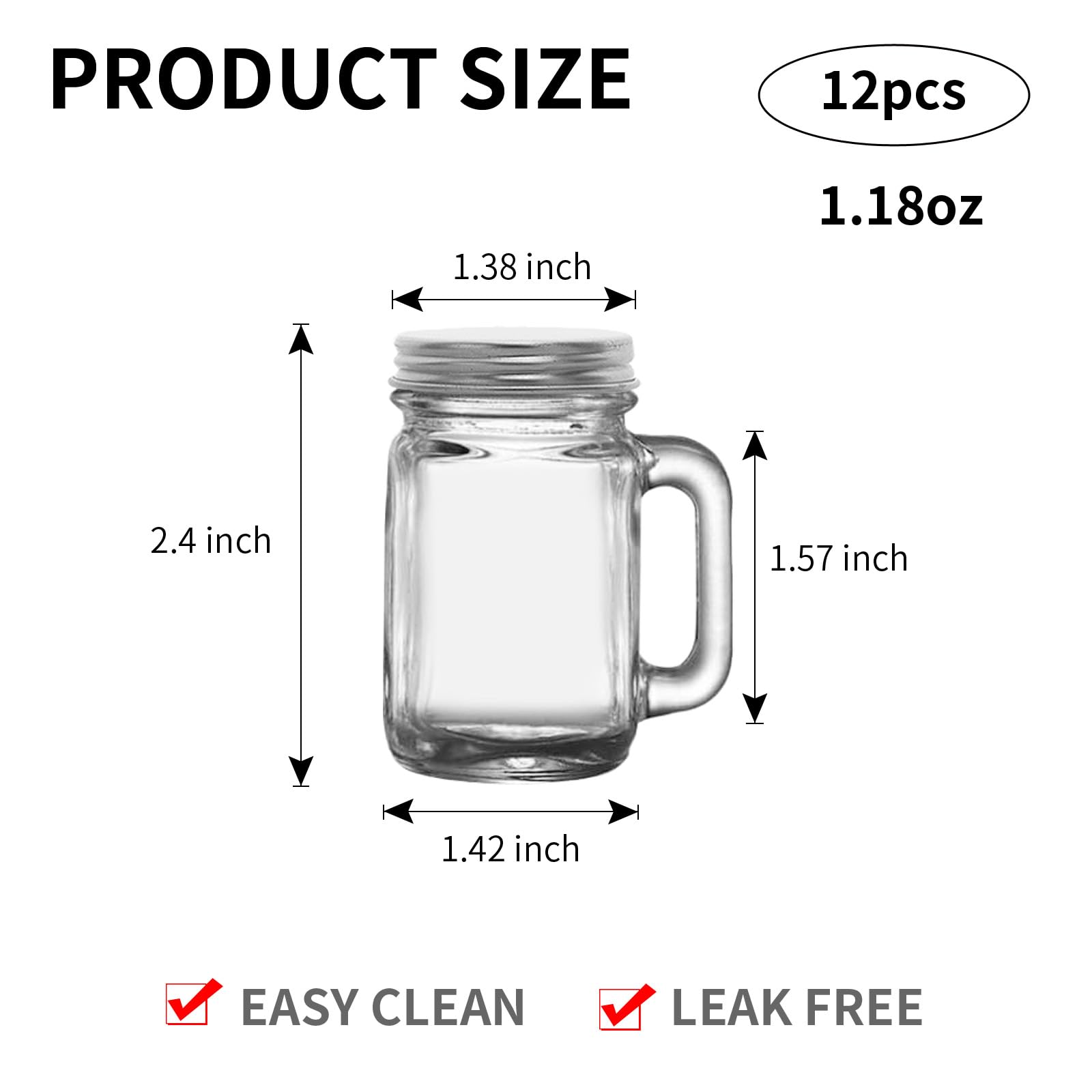 eispap Mini Mason Jar with Handles,1.7oz/50ml,Premium Shot Glasses with Leakproof Lids for Drink,Dessert,Condiments,Jams,Candle,Craft (12)