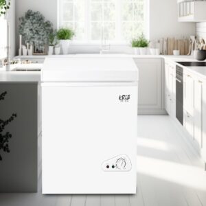 KRIB BLING Chest Freezer Adjustable Thermostat Compact Freezers with Removable Storage Basket for House Kitchen Basement 3.5 cu.ft White