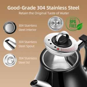 Electric Kettle, 1.2 Liter 1000W Small Hot water Kettle Electric with 100% 304 Stainless Steel Auto-shut off and Boil Dry Protection and fast-heating Electric Tea Coffee Kettle Black Color