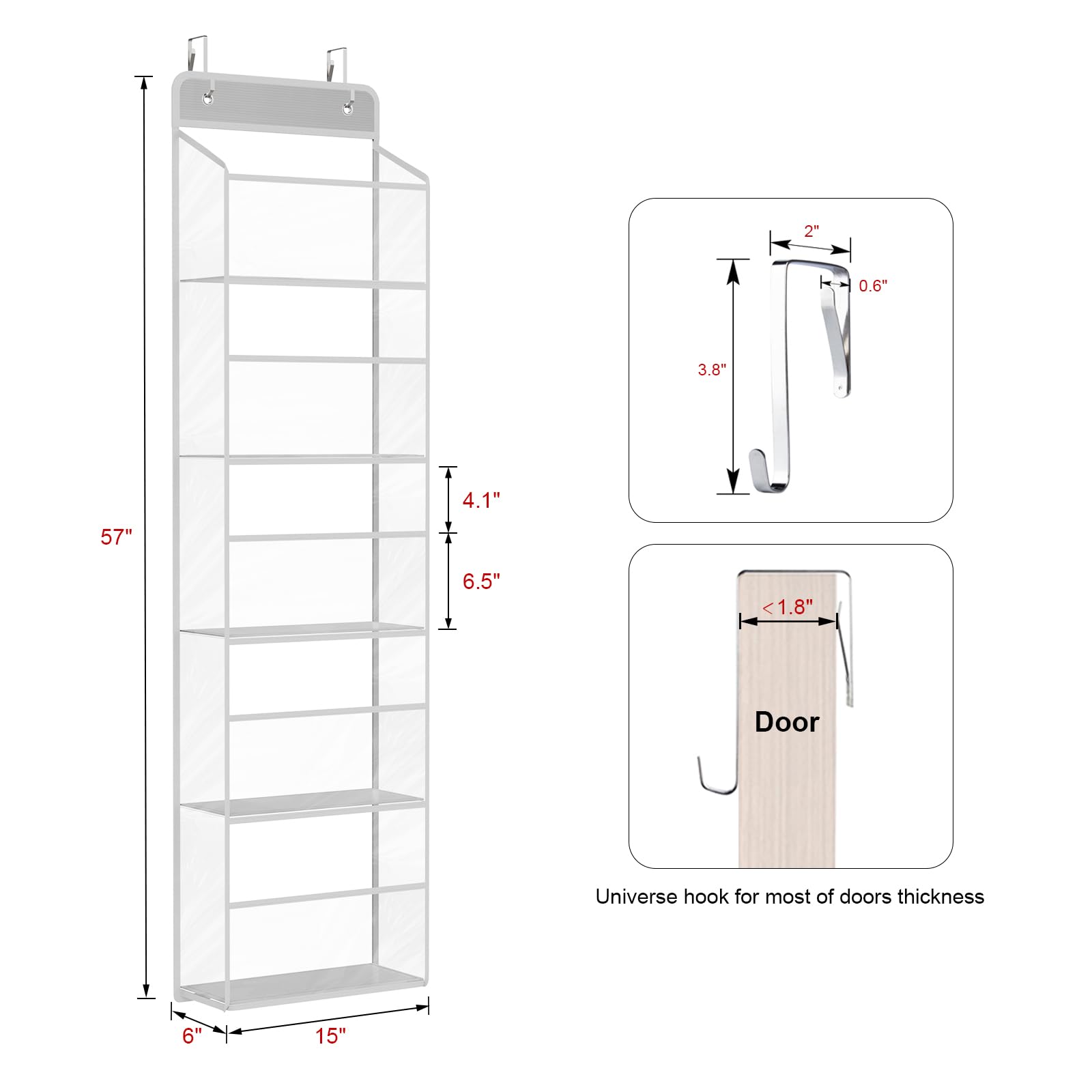 KEEGH Over The Door Organizer Bathroom with Waterproof Pockets, 5 Shelf Over The Door Storage, Behind Door Storage for Bathroom, Closet, Bedroom, Pantry, Nursery