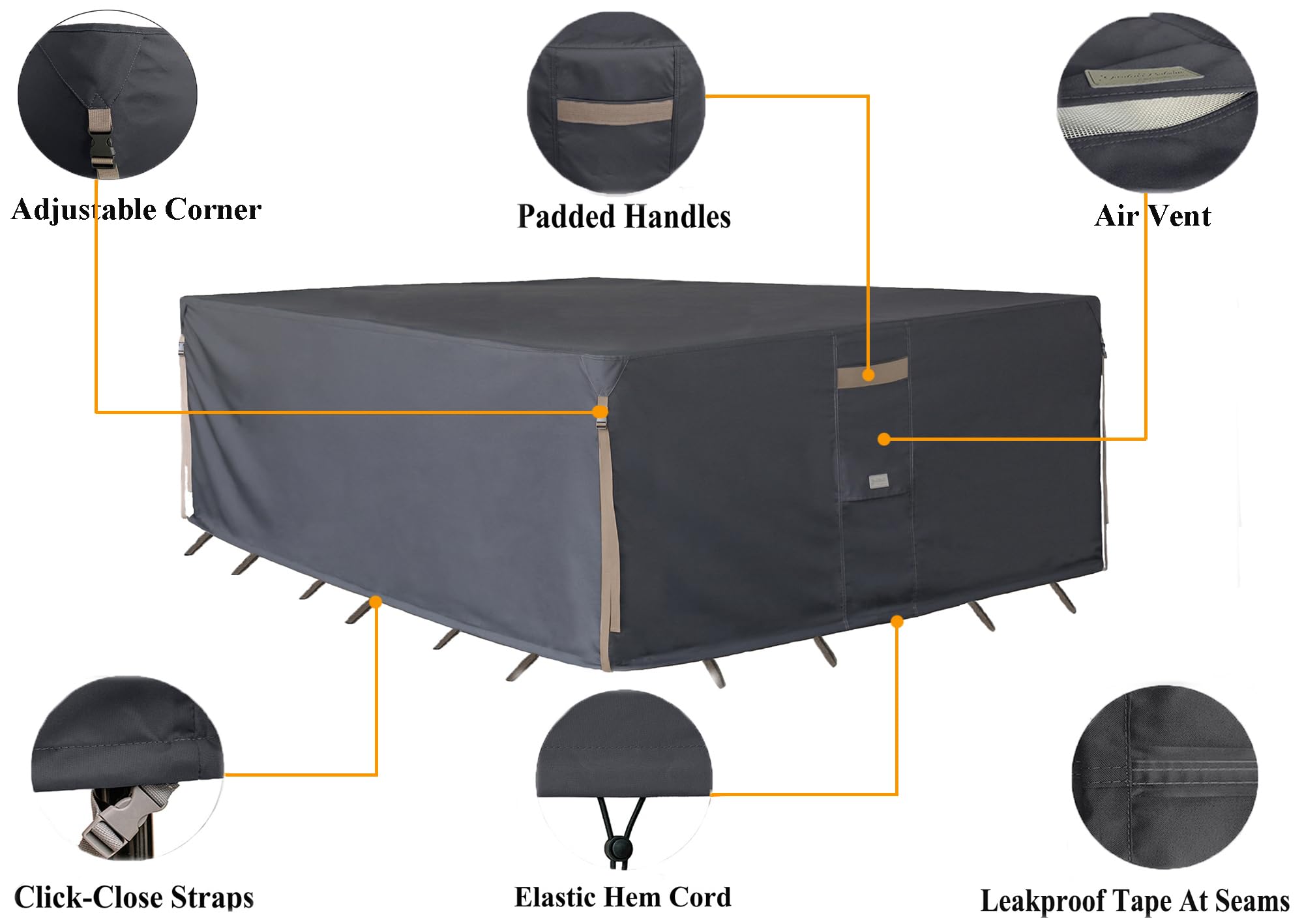 Garden Balsam Heavy Duty Waterproof Patio Furniture Covers,Fading Resistant Outdoor Table and Chair Covers Large Rectangular 108"Wx 82"D x 28"H Dark Grey