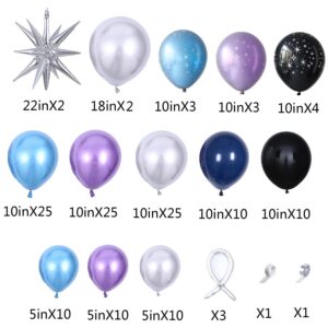 Galaxy Space Balloon Arch Garland Kit for Outer Space Party Decorations,144Pcs Chrome Metallic Blue Purple Silver Navy Blue Black Balloons for Boys Kids Space Themed Baby Shower Party Supplies