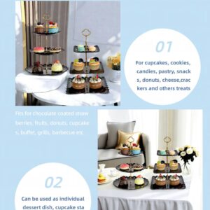 RAUVOLFIA 2 Pack of Large Round & Square Dessert Cupcake Stand, 3 Tier Cup Cake Holder Tower for Tea Party/Birthday/Wedding, Plastic Tiered Serving Tray (Black)