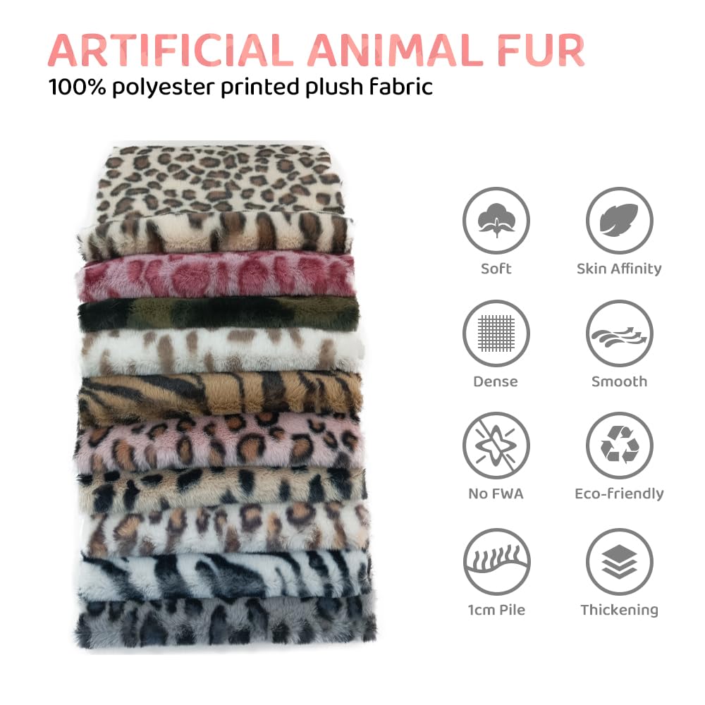 Leopard Print Fabric 9.8x17.7 Inches/62.9x19.6 Inches /62.9x39.3 Inches 1cm Soft Faux Fur Fabric DIY Handmade Sewing Fabric (06, 62.9x19.6 inches)