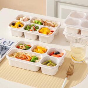 Lezuoey Adult Lunch Box, Snack Box, 4 Pack 5 Compartment Meal Prep Containers Reusable Wheat Straw Bento Box Lunchable Container Food Storage Prep Containers for School, Work and Travel