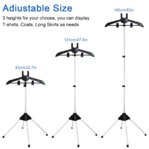 Adjustable T Shirt Display Stand, 32-63 inch Adjustable T Shirt Display for Adult, Portable Hanging Clothes Display, Hanger Rack for Retail, Boutique, Vendors, Trade Shows, Store, Events(Black)