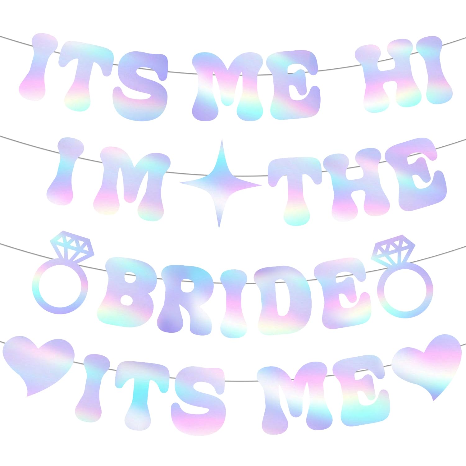 Pre-Strung Glitter Bachelorette Party Decorations, Iridescent Its Me Hi Im the Bride Its Me Bachelorette Party Banner, Bride Banner for Bachelor Party Favors