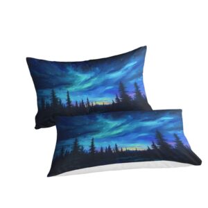 MIMIBEDDING Northern Lights for Boys Girls Comforter Covers 3D Print Blue Quilt Cover Duvet Cover with Pillow Cases Bedding Set Soft Microfiber with Zipper Closure 3 Pieces Queen（228x228cm）