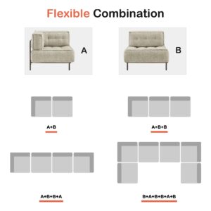 MCombo Modular Sofa Couch with Removable Cushion, 2 Seaters Accent Sofa Chair for Living Room, Apartment, Office 4663+4644 (Ivory)