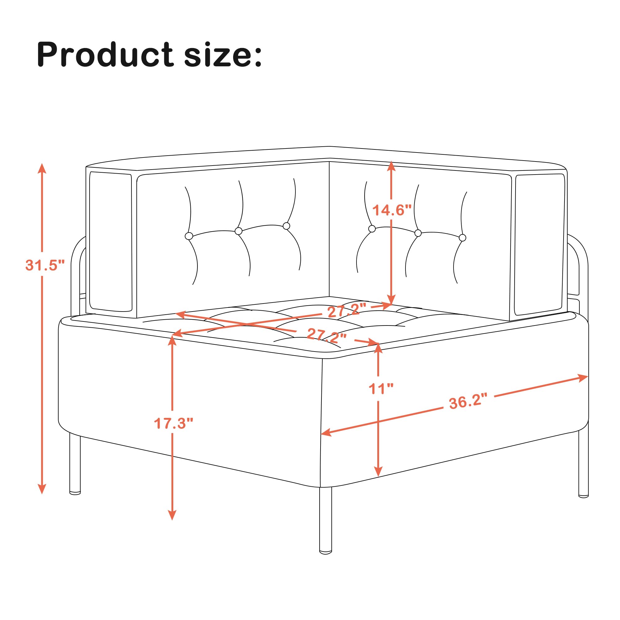 MCombo Modular Sofa Couch with Removable Cushion, 1 Seater Accent Sofa Chair, Upholstered Corner Seat for Living Room, Apartment, Office 4663 (Grey)