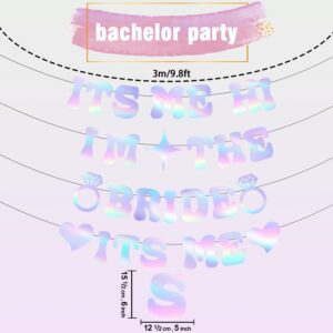 Pre-Strung Glitter Bachelorette Party Decorations, Iridescent Its Me Hi Im the Bride Its Me Bachelorette Party Banner, Bride Banner for Bachelor Party Favors