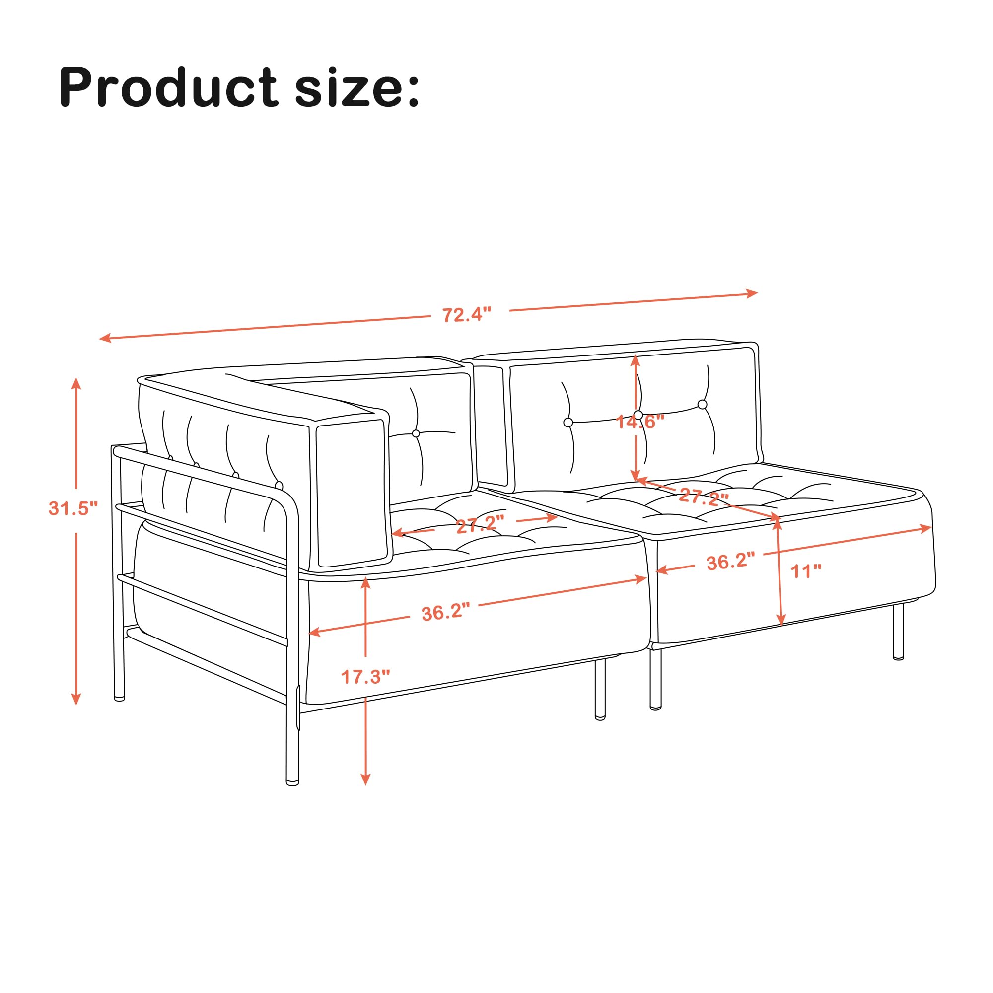 MCombo Modular Sofa Couch with Removable Cushion, 2 Seaters Accent Sofa Chair for Living Room, Apartment, Office 4663+4644 (Ivory)