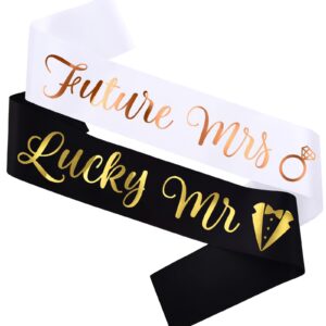 ketaoo lucky mr sash and future mrs sash, groom to be and bride to be sash for bachelorette party engagement bridal shower supplies,(gold + rose gold)