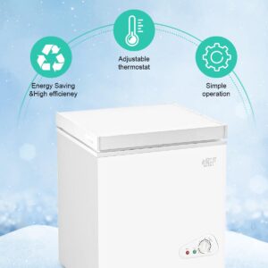 KRIB BLING Chest Freezer Adjustable Thermostat Compact Freezers with Removable Storage Basket for House Kitchen Basement 3.5 cu.ft White