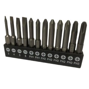 aiyun 12 piece slotted phillips screwdriver bit set, 1/4 inch hex shank s2 steel magnetic 2 inch long drill bits (2 inch)