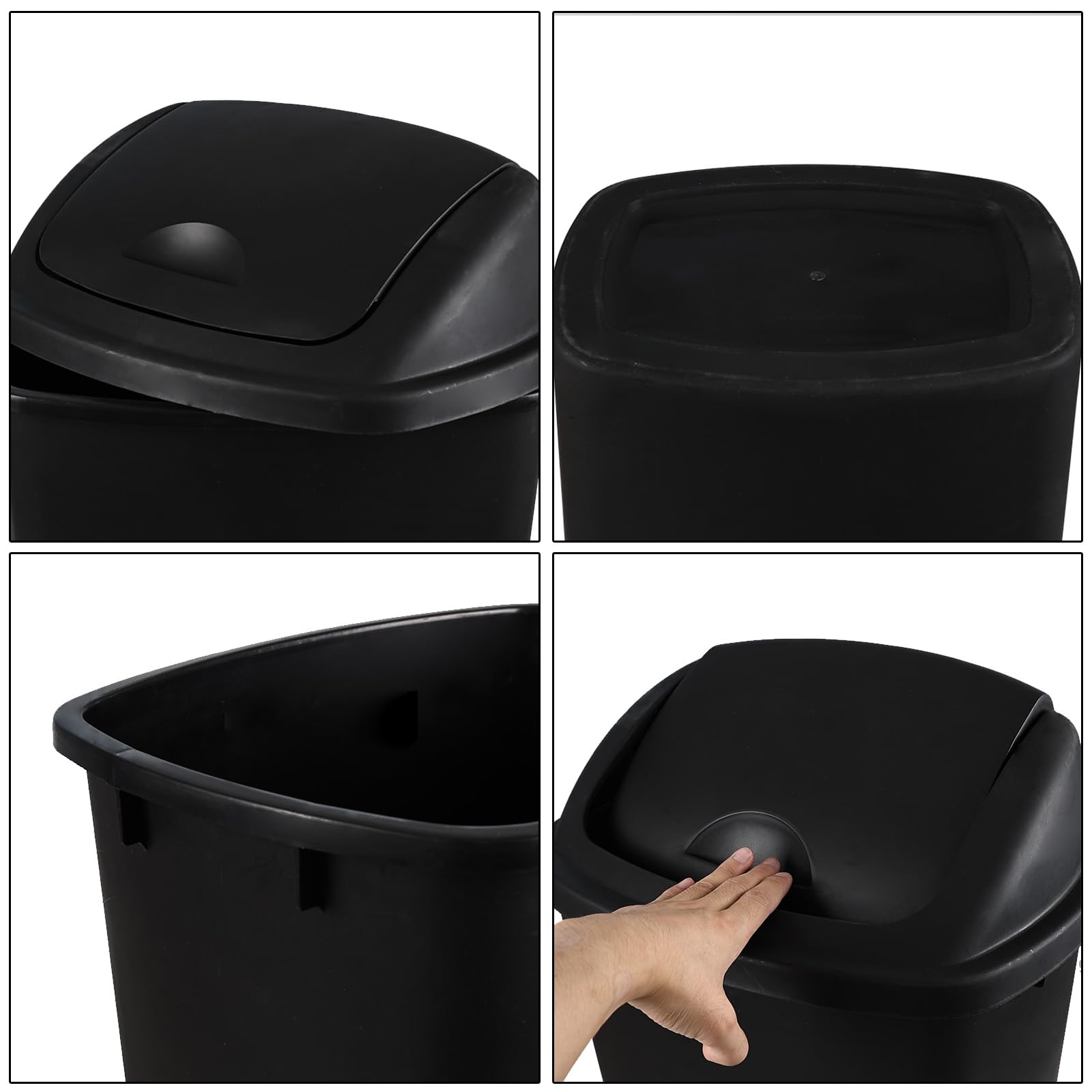 Easymanie 4-Pack 70 Litre Plastic Swing Top Trash Can, Large Kitchen Garbage Can with Swing Lid, Black