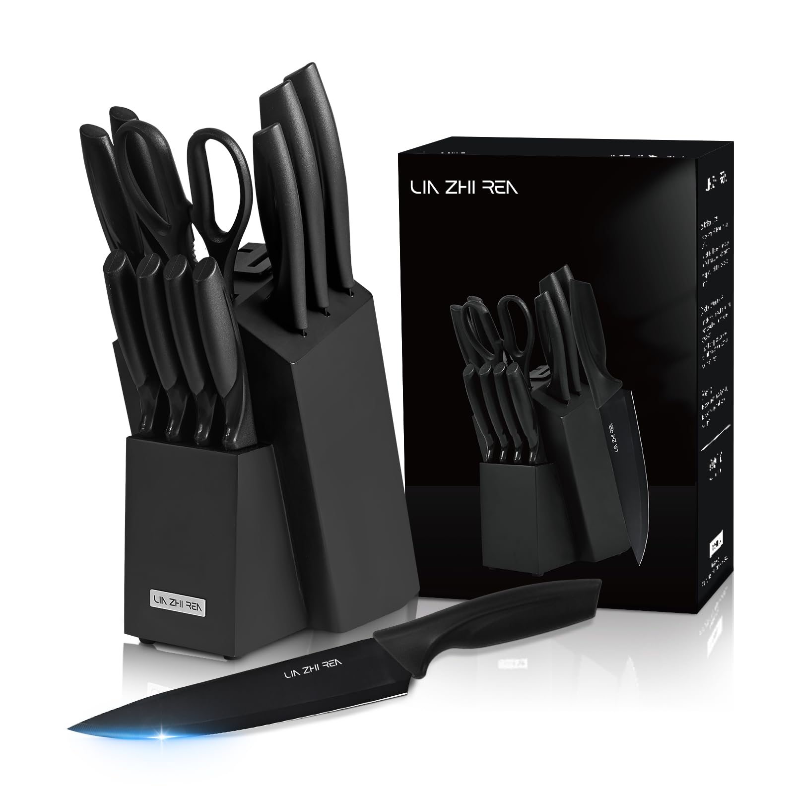 Kitchen knife sets, Built-in Sharpener, LIN ZHI REN 13 Pcs Block Knife Sets for Chopping, Slicing, Dicing&Cutting, Dishwasher Safe.