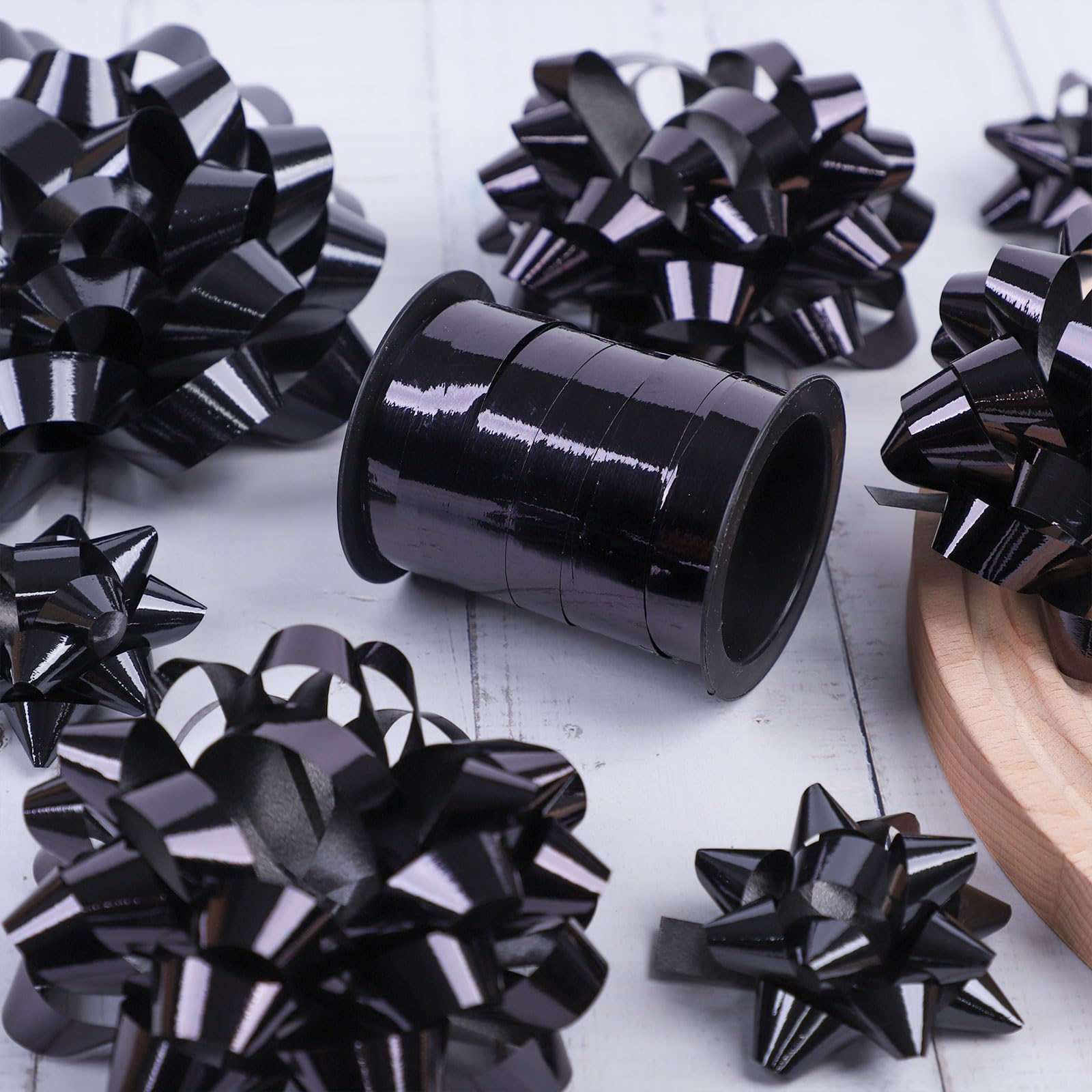 25 Pcs Gift Bows Assortment - 3 Size Gift Bowsand 1 Crimped Curling Ribbons, Perfect for Christmas, Holiday，Birthdays, Weddings, Baby/Bridal Showers, Party (Black)