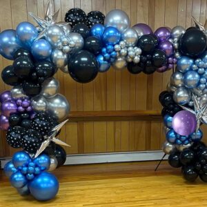 Galaxy Space Balloon Arch Garland Kit for Outer Space Party Decorations,144Pcs Chrome Metallic Blue Purple Silver Navy Blue Black Balloons for Boys Kids Space Themed Baby Shower Party Supplies