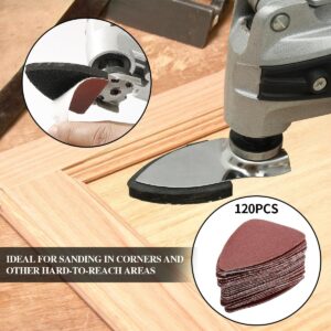 246Pcs Oscillating Tool Sanding Pad Kit, 3Pcs Triangle Sanding Pads and 3Pcs Finger Sanding Pad, 240Pcs Sandpaper, for Wood/Plaster Polish Sanding, & Other Surfaces, Compatible with Multiple Tools