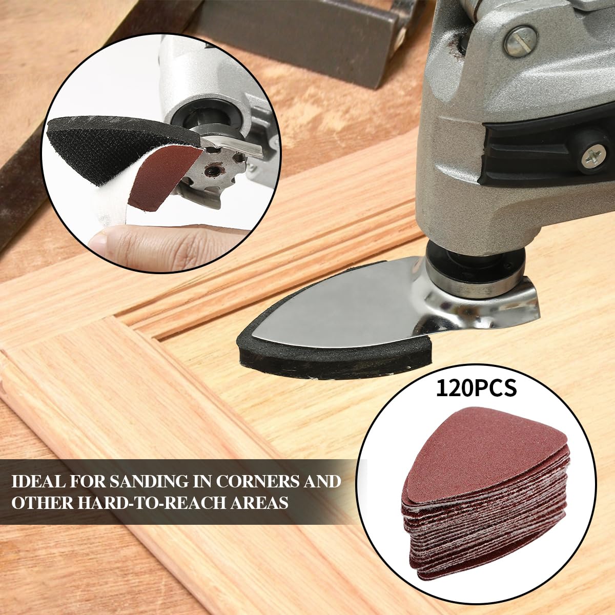 246Pcs Oscillating Tool Sanding Pad Kit, 3Pcs Triangle Sanding Pads and 3Pcs Finger Sanding Pad, 240Pcs Sandpaper, for Wood/Plaster Polish Sanding, & Other Surfaces, Compatible with Multiple Tools