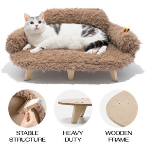 MEWOOFUN Removable Washable Cover Cat Bed - 26"x18.3"x8.5" Elevated Wooden Pet Sofa for Cats & Small to Medium Dogs, Modern Pet Furniture (Brown)