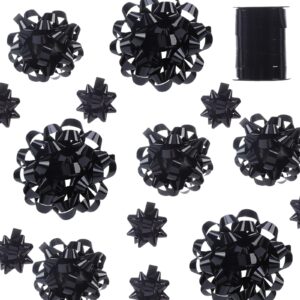 25 pcs gift bows assortment - 3 size gift bowsand 1 crimped curling ribbons, perfect for christmas, holiday，birthdays, weddings, baby/bridal showers, party (black)