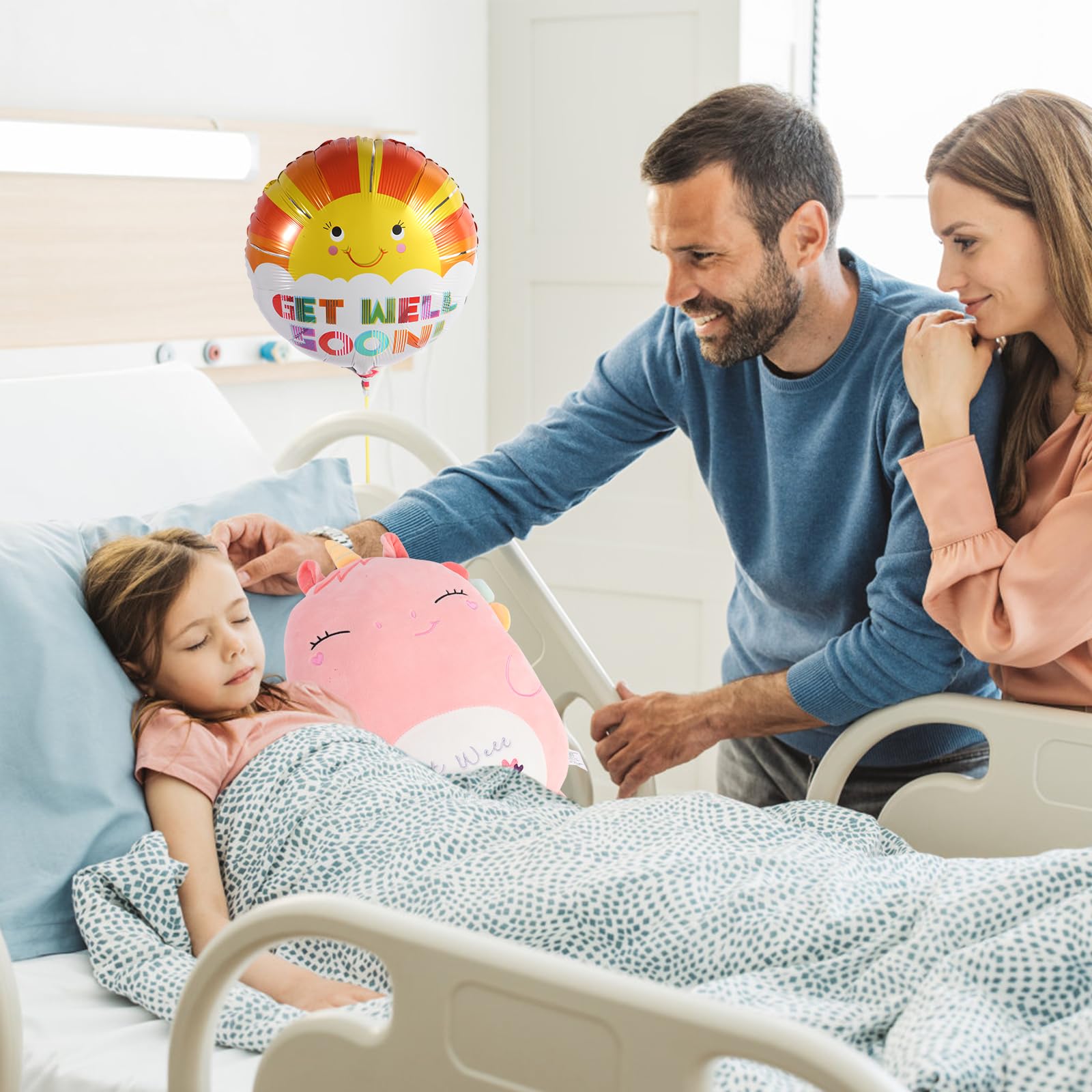 Get Well Soon Gift for Kids, Feel Better Gifts for Kids, Kids Get Well Baskets Care Package Box with Balloon, Necklace, Bracelet & Unicorn Plush Pillow, Get Well Gifts for Girls after Surgery