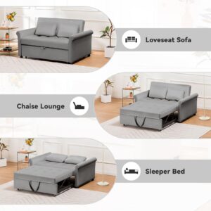 COMHOMA 55" Sleeper Sofa Bed, 3-in-1 Pull Out Couch Bed with Adjustable Backrest and Pillows, Convertible Sleeper Couch for Living Room and Office (Grey)