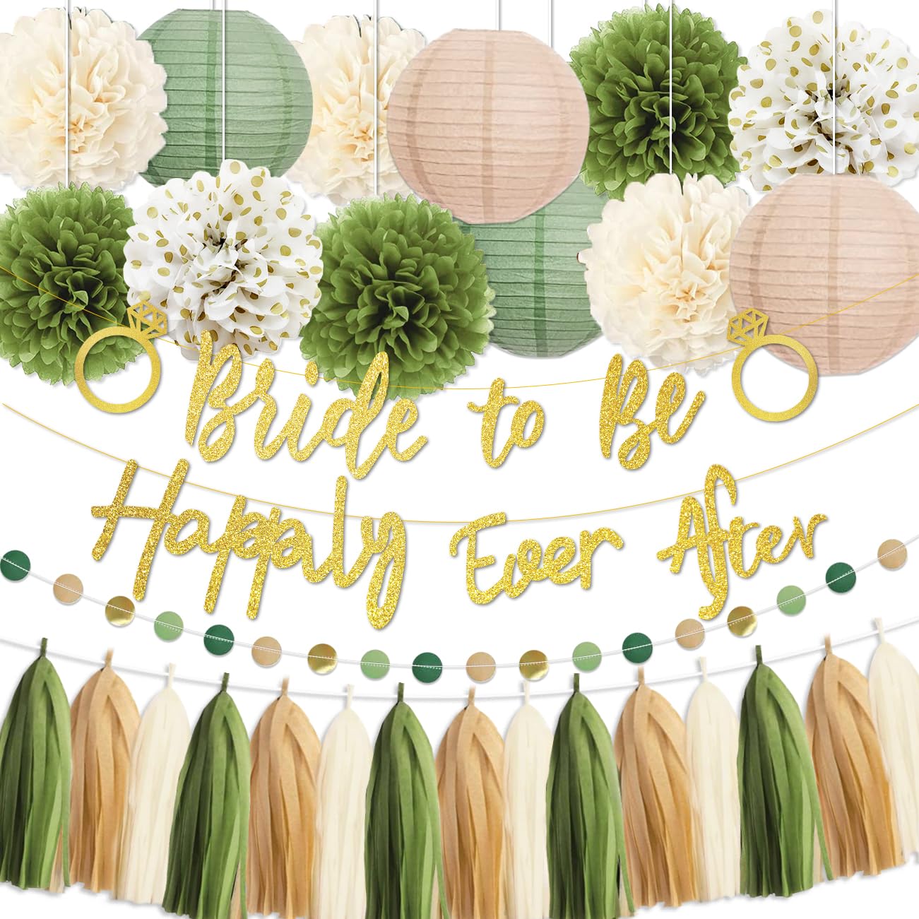 Generic Bridal Shower Decorations Sage Green Bride To Be Happily Ever After Banner Bridal Shower Paper Pompoms Bride To Be Bachelorette Party Decor Supplies