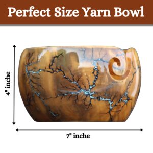 Wooden Yarn Bowl for Crocheting Large 7X4 Handmade Lichtenberg Yarn Storage Bowl for Knitting yarn Holder (SkyBlue)