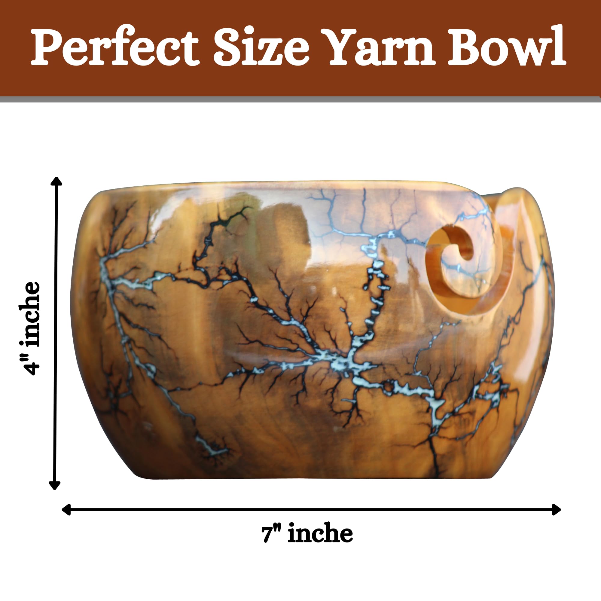 Wooden Yarn Bowl for Crocheting Large 7X4 Handmade Lichtenberg Yarn Storage Bowl for Knitting yarn Holder (SkyBlue)