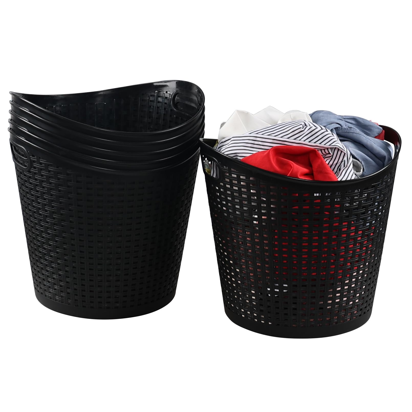 Yuright 6-Pack 30 L Plastic Laundry Hamper Basket, Large Clothes Storage Basket, Black