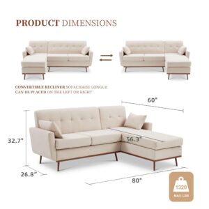 Weture 80" L Shape Couch with Extended Convertible Chaise, Comfy Sectional Couches for Living Room, 3 Seater Couch L Shaped Sofa for Small Spaces(Linen-Beige)