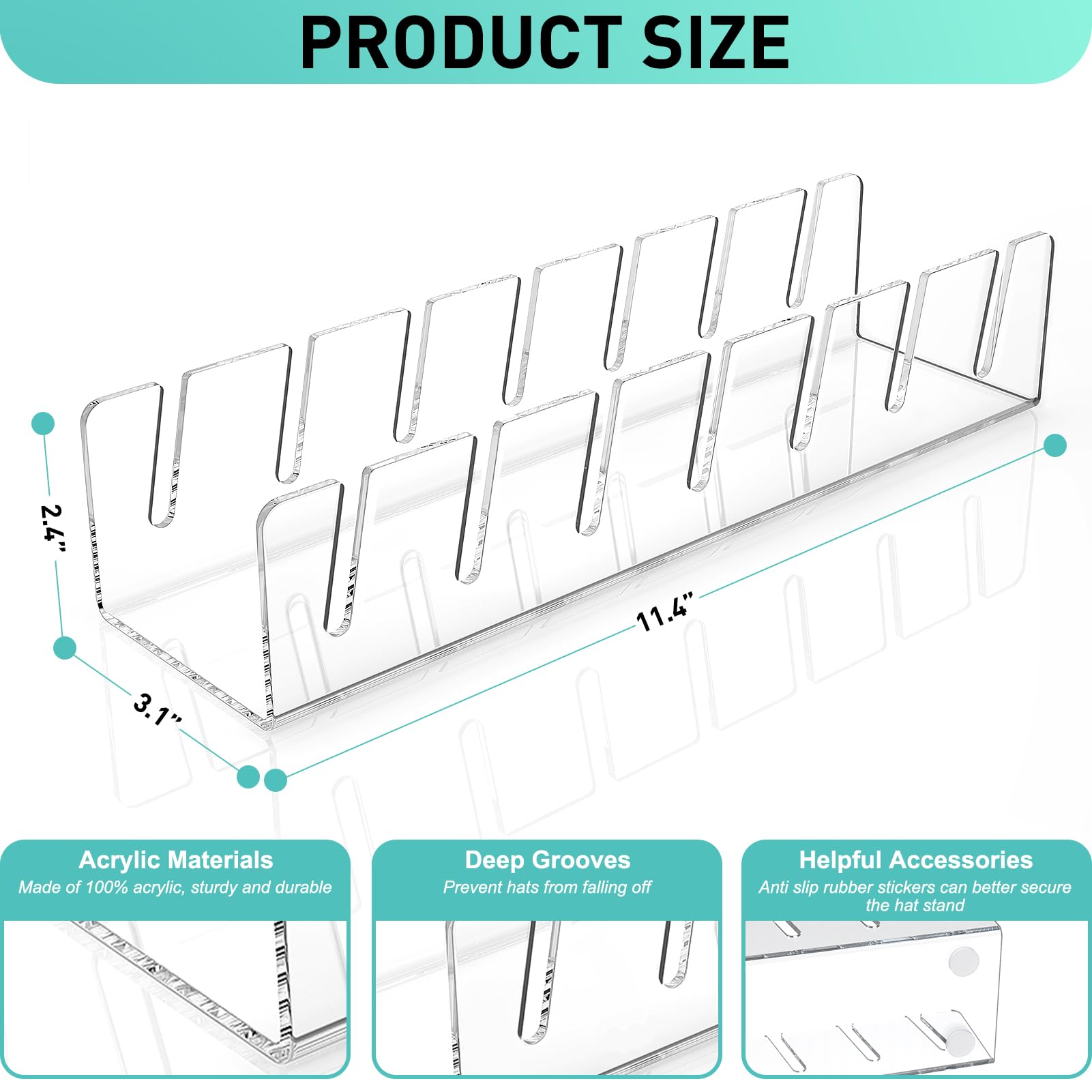 SPACEKEEPER Hat Stand for Baseball Caps, 2 Pack Hat Holder Organizer No Install Acrylic Hat Racks Display Storage for 14 Baseball Caps for Bedroom, Closet, Dresser, Clear