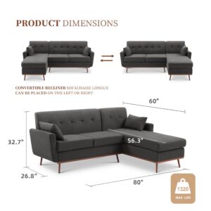 Weture 80" L Shape Couch with Extended Convertible Chaise, Comfy Sectional Couches for Living Room, 3 Seater Couch L Shaped Sofa for Small Spaces(Linen-Dark Grey)