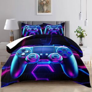 raphus cucullatus gamer comforter set for boys gaming bedding set twin size,blue gamepad comforter for twin size bed,video game decor for boys room,gaming twin bed set,gaming quilt sets for boys