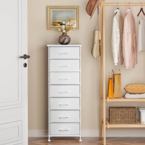 Fixwal White Tall Dresser for Bedroom, Storage Dresser Organizer with 7 Fabric Drawers, Nightstand Furniture in Closet, Entryway, Hallway