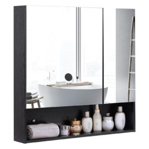 alimorden medicine cabinet with mirror and shelves, bathroom wall cabinet with jewelry organizer, vanity, recessed or surface mount, 30.4" l x 29.5" h, black