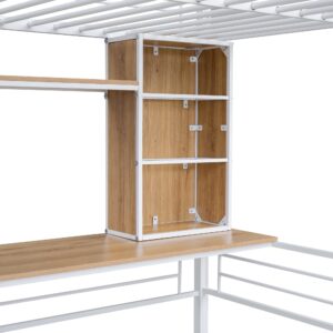 Bellemave Full Size Loft Bed with Desk and Storage Shelves, Heavy Duty Metal Loft Bed with Desk and Ladder, Full Size Loft Bed for Adults, Kids, Teens, White