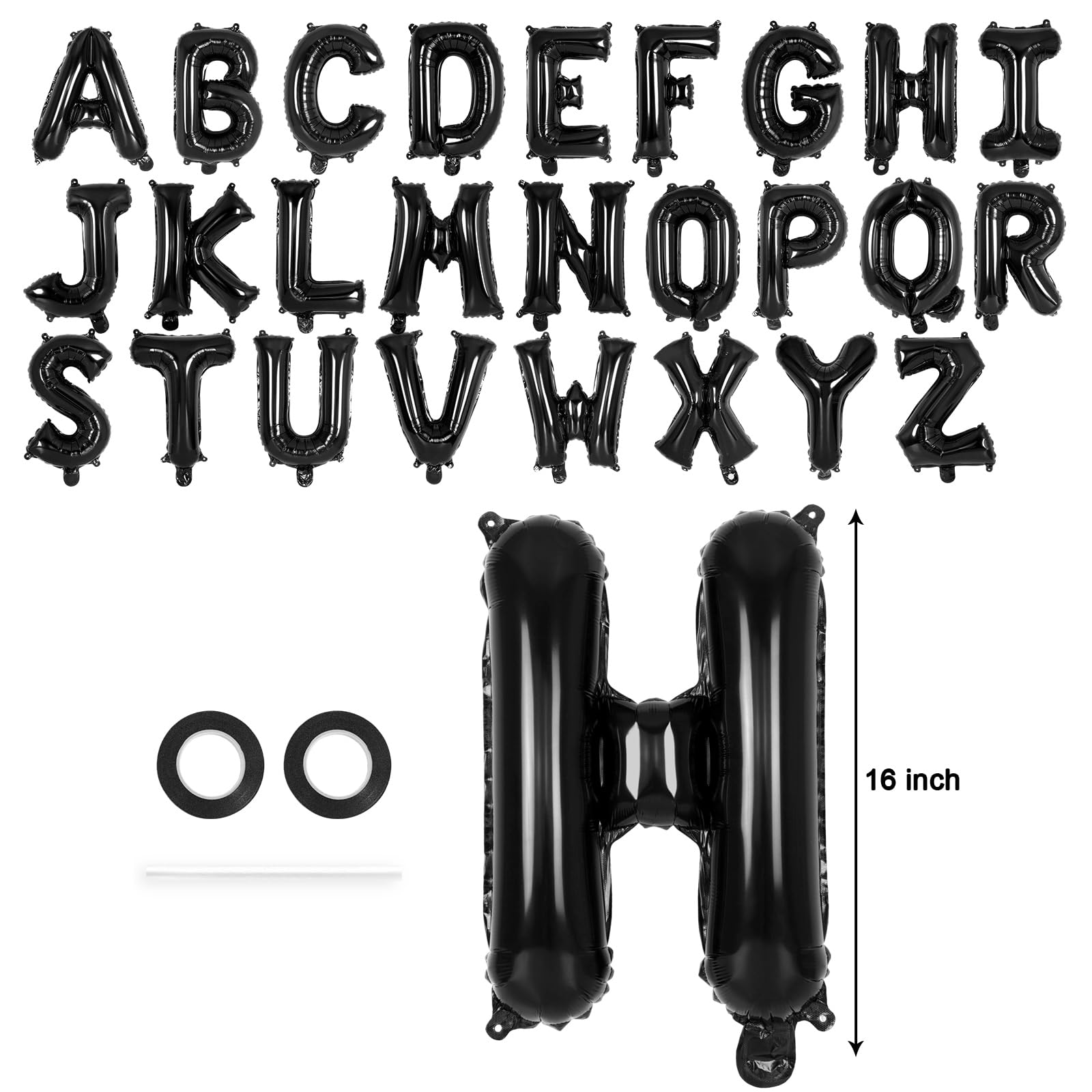 26 Pcs Black Letter Balloons,16 Inch Foil Alphabet Letter Balloons,Letter A-Z Balloons Banner Custom Phrase Balloons for Birthday Party Wedding Anniversary Decoration (Black)