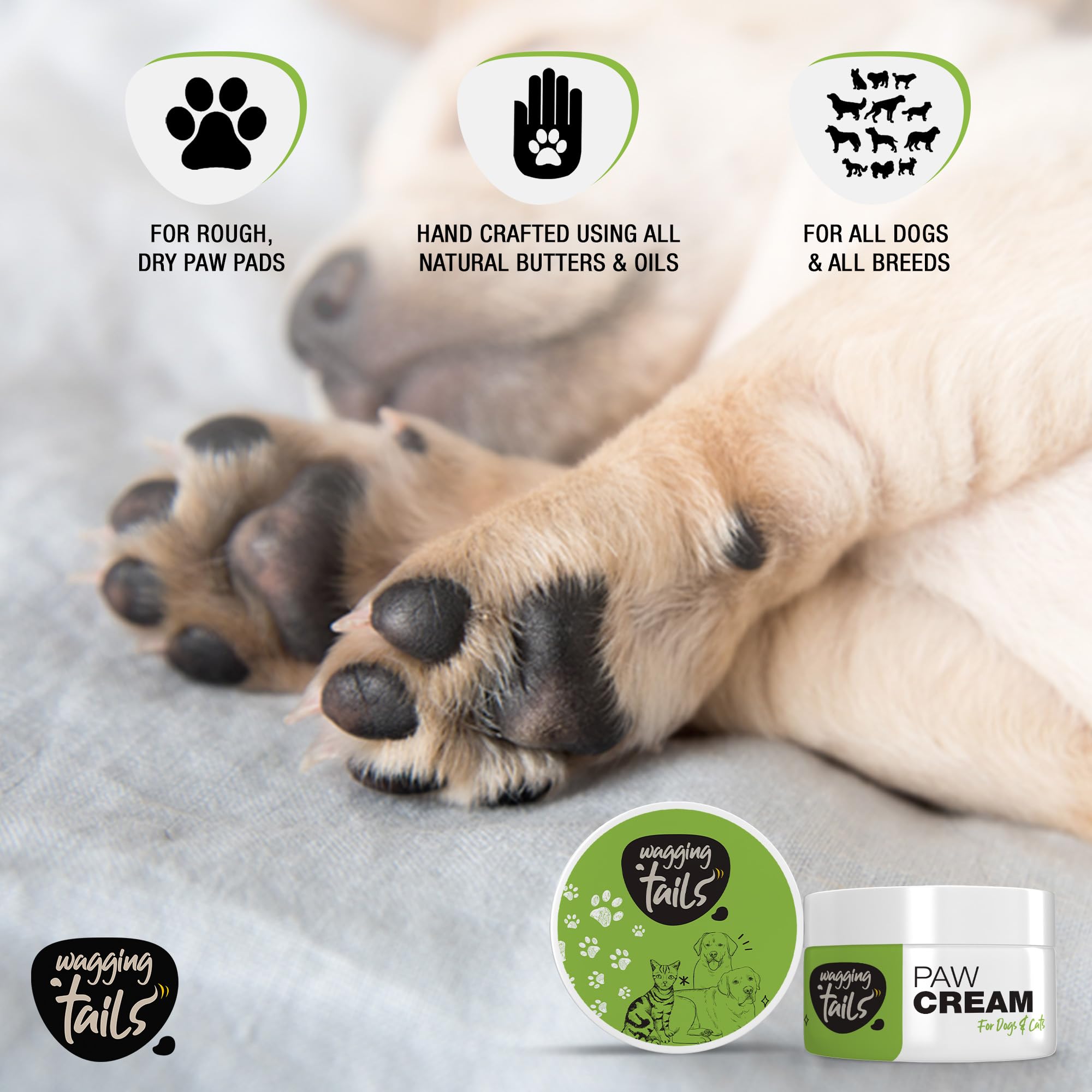 Wagging Tails Paw Cream 1.76 fl oz for Pets | Daily Use for Smoothing Damaged Skin | Heals, Repairs & Moisturizes Cracked Paw Soother Balm, Elbows & Dry, Itchy Snout of Dogs, Cats, and Puppies