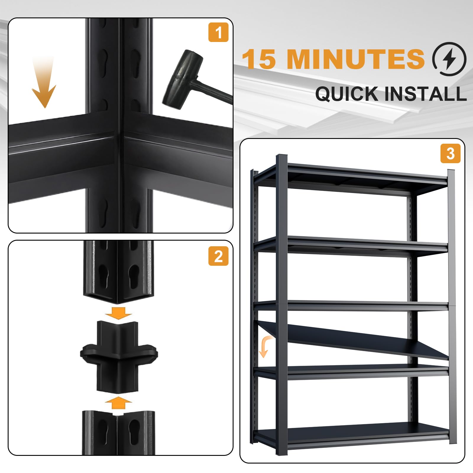 STEELIST 3000LBS Garage Shelves, 48W Metal Shelves for Storage, 5-Tier Shelving Unit with Adjustable Shelves, 24" D X 47.2" W X 84" H Industrial Shelving Utility Shelf for Warehouse, Basement